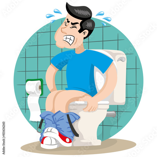 Mascot person man with diarrhea or stomach pain, symptom