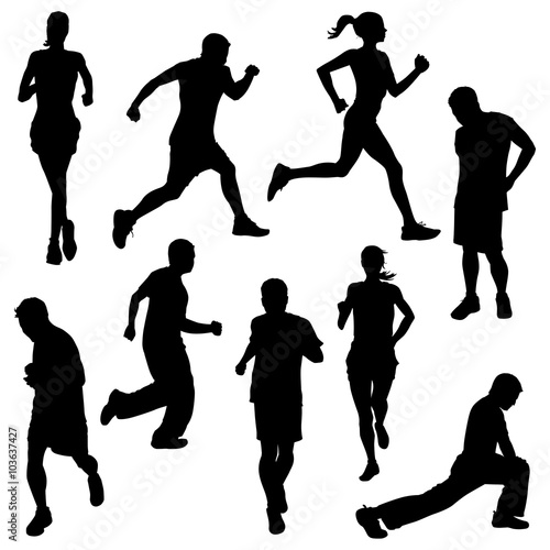 various running poses in silhouette vector