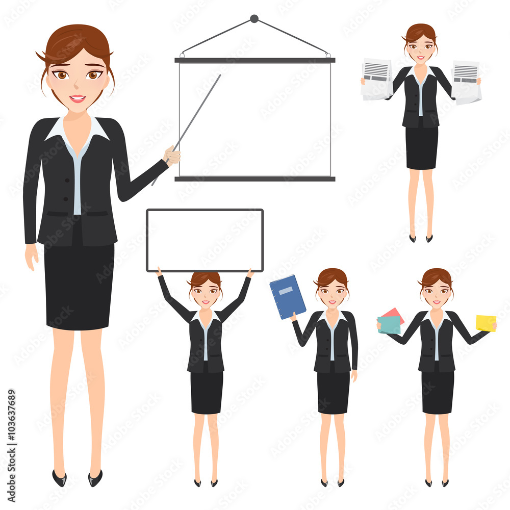 set of business woman character at office work. people character set of business woman character at office work. people character