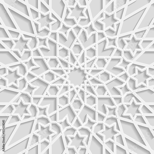 Seamless arabic geometric  pattern, east ornament, indian ornament, persian motif, 3D, vector. Endless texture can be used for wallpaper, pattern fills, web page  background,surface textures.