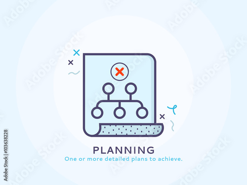 Planning icon - Thin line flat design of business project startup process Flat modern color icons for marketing and business strategy
