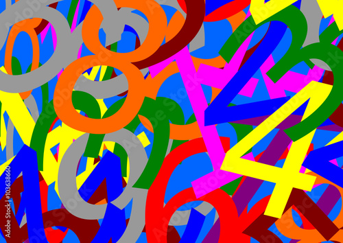 chiffres mélangés colorés,fond 