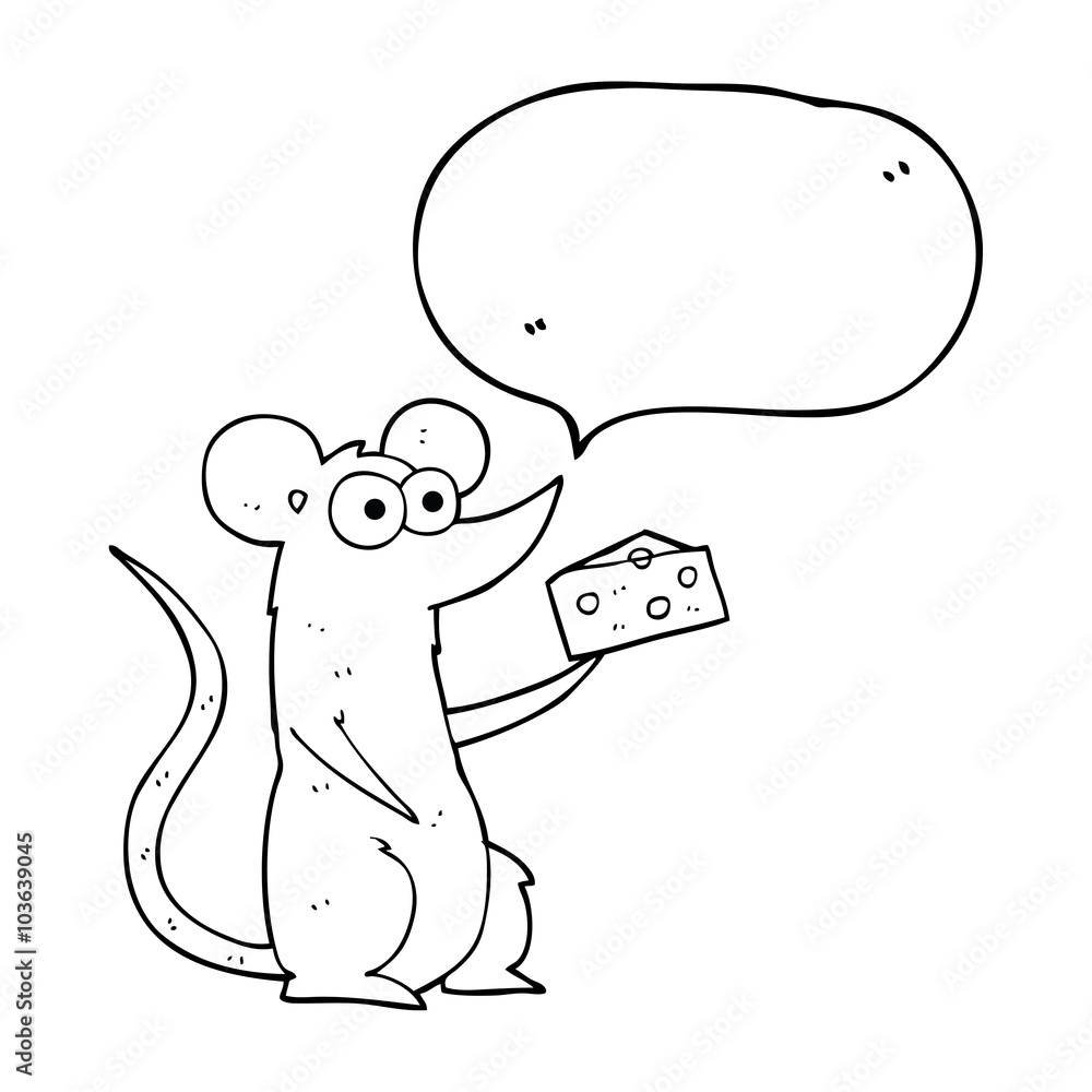 Fototapeta premium speech bubble cartoon mouse with cheese