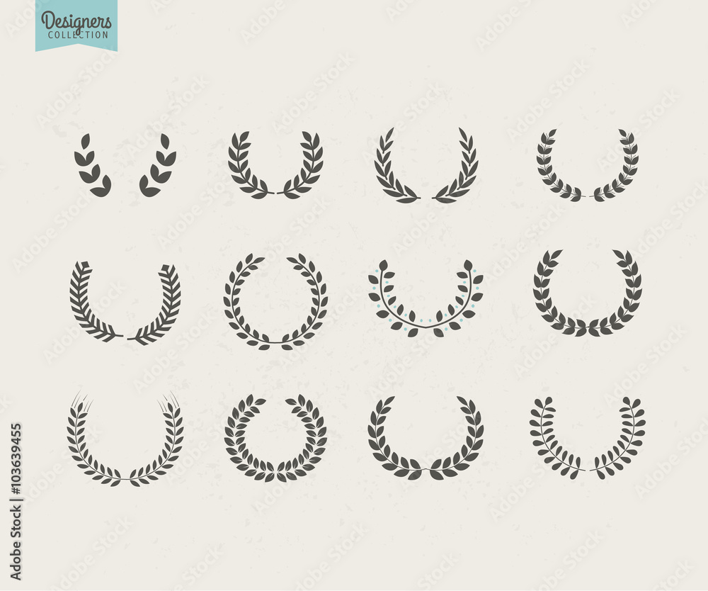 Collection of premium circular black vector laurel wreaths or circlets for heraldry antiquity award victory and excellence Collection of premium circular black vector laurel wreaths or circlets for heraldry antiquity award victory and excellence