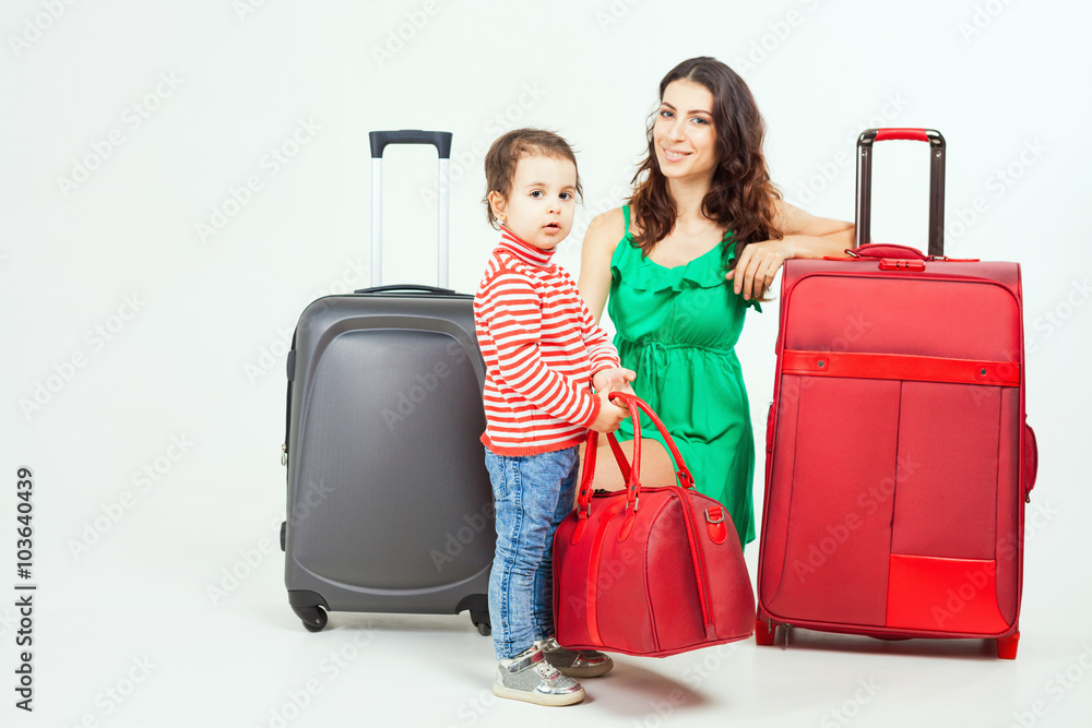 Child with mother ready to travel to Europe, Italy Child with mother ready to travel to Europe, Italy