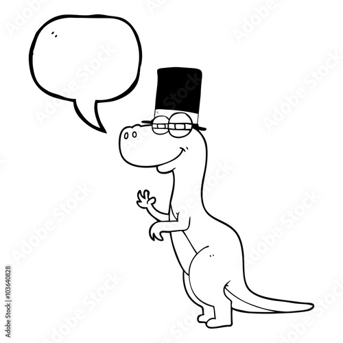 speech bubble cartoon dinosaur wearing top hat