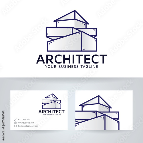 Architecture Company vector logo with business card template