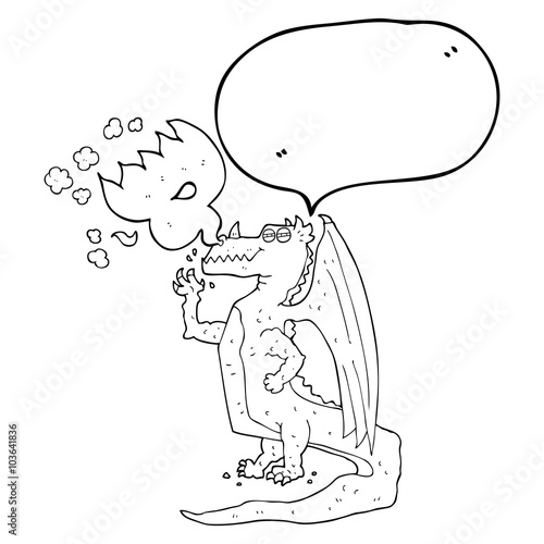 speech bubble cartoon happy dragon breathing fire
