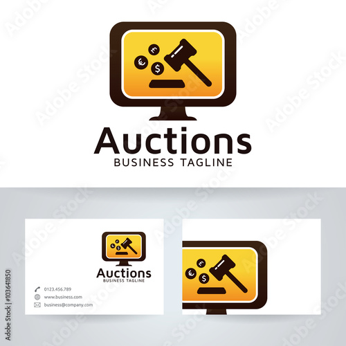 Auction vector logo with business card template