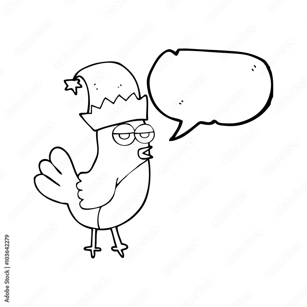 Fototapeta premium speech bubble cartoon robin in christmas hat