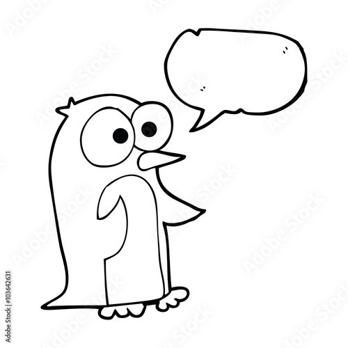 speech bubble cartoon penguin with big eyes