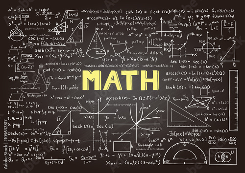 Hand drawn Mathematics on chalkboard.