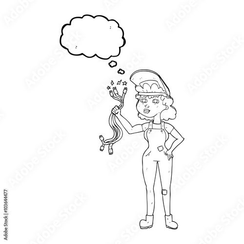 thought bubble cartoon electrician woman