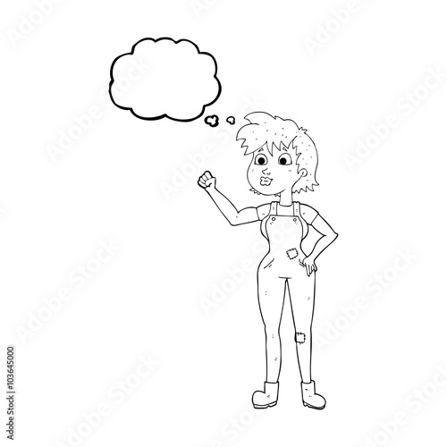thought bubble cartoon confident farmer woman