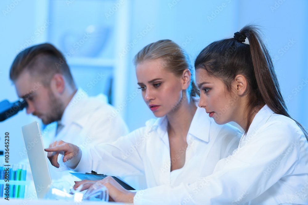 Obraz premium Young medical technicians working in laboratory