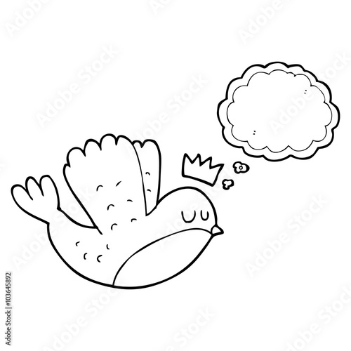 thought bubble cartoon flying christmas robin with crown