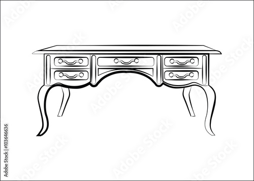 Classic royal ornament table furniture with drawers. Vector