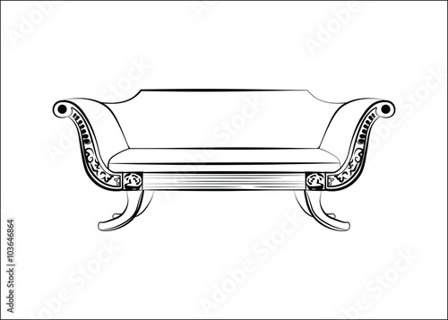 Modern sofa with classic ornaments. Vector