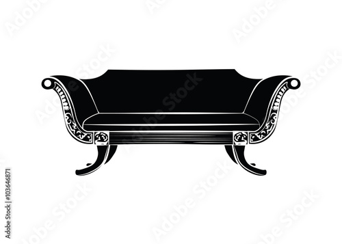 Modern sofa with classic ornaments in black and white. Vector