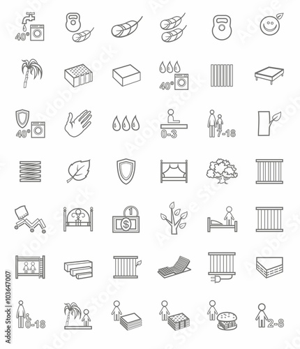 Mattresses, beds, linear icons. 