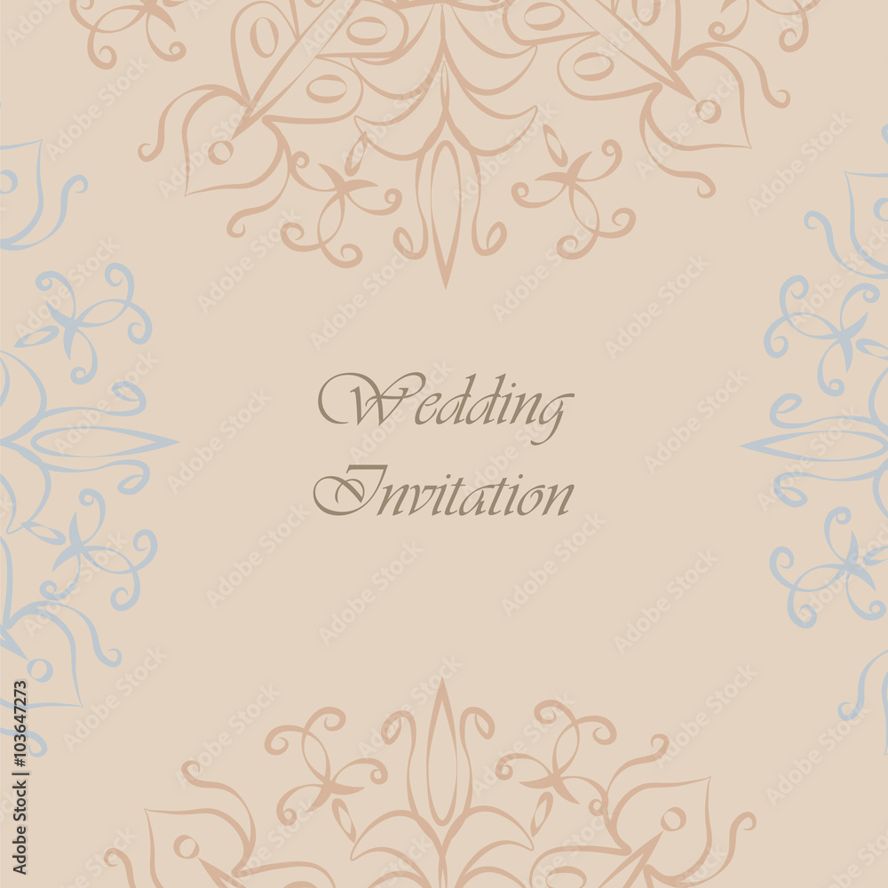 Vintage Invitation with floral ornaments in beige. Vector