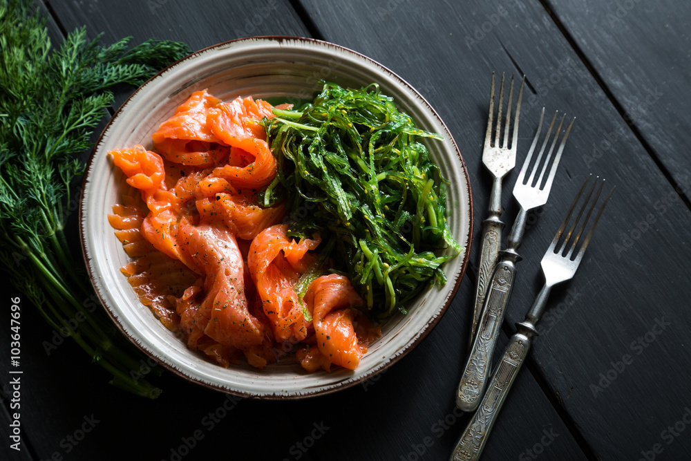 salmon and Chuka, sea snacks