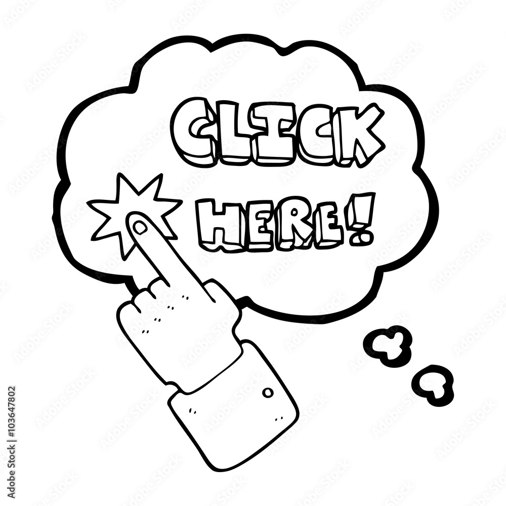 thought bubble cartoon click here sign with finger thought bubble cartoon click here sign with finger