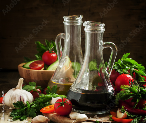 Fototapeta Naklejka Na Ścianę i Meble -  Traditional Italian balsamic vinegar in a glass carafe, still li