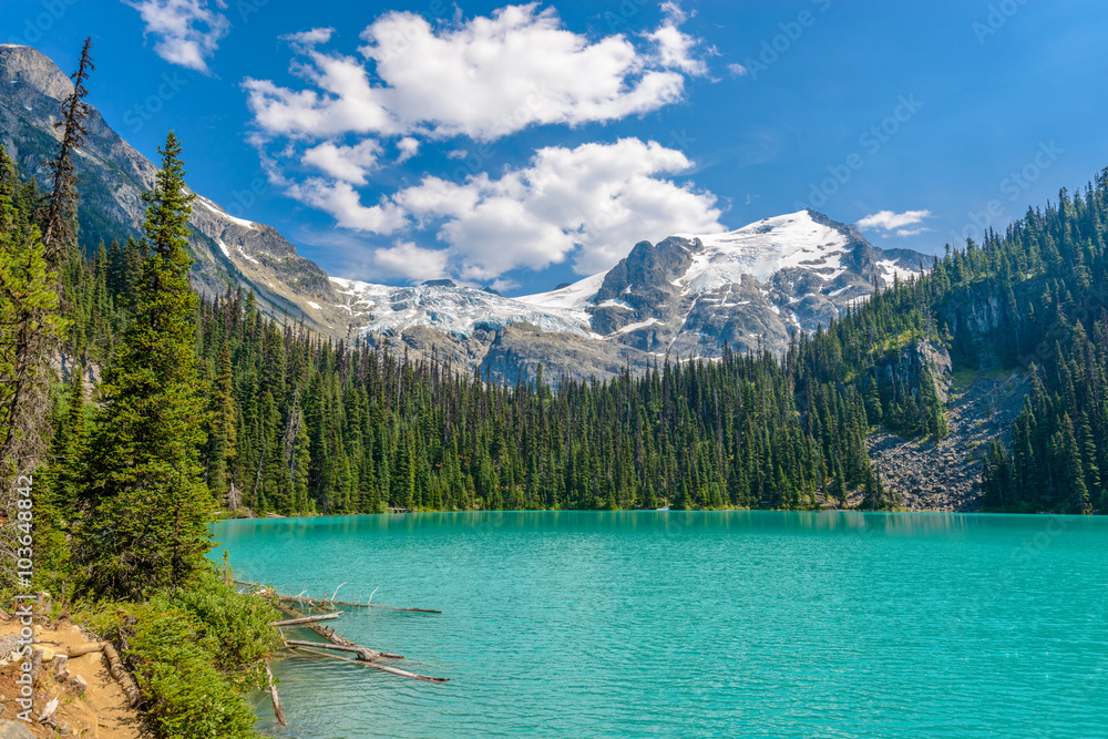 Majestic mountain lake in Canada. Upper Joffre Lake Trail View. Majestic mountain lake in Canada. Upper Joffre Lake Trail View.