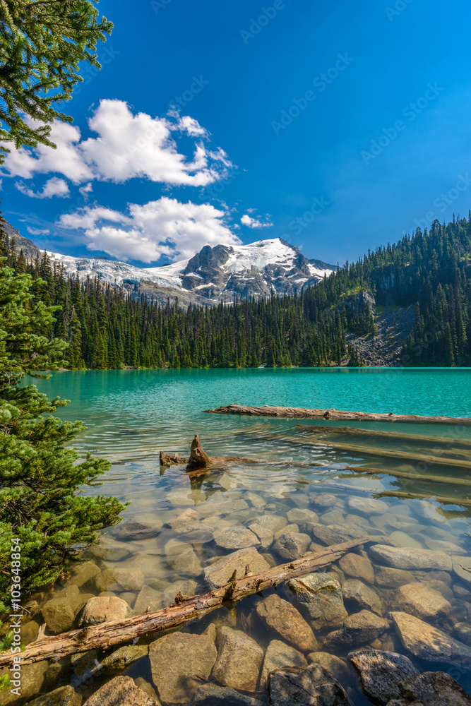 Fototapeta premium Majestic mountain lake in Canada. Upper Joffre Lake Trail View.
