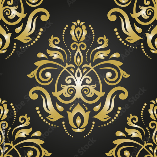 Seamless oriental ornament in the style of baroque. Traditional classic vector golden pattern