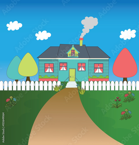 Cartoon House in Meadow