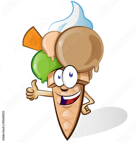 .Ice cream with thumbs up isolated on white background