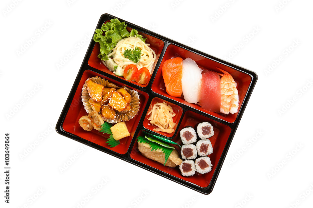 Bento box with sushi isolated on white background Stock Photo | Adobe Stock