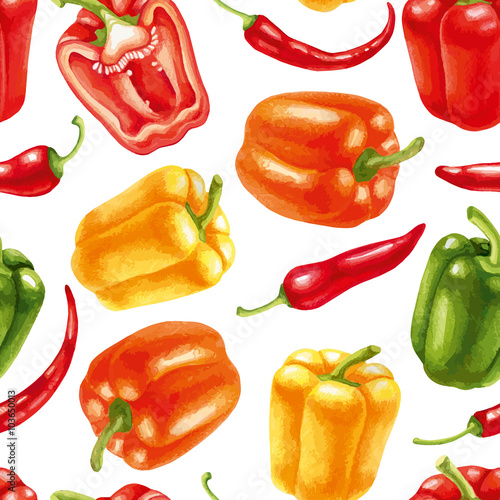 Seamless pattern with chili and bell peppers