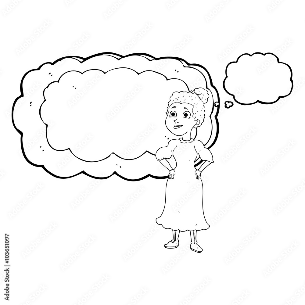 Obraz premium thought bubble cartoon victorian woman in dress