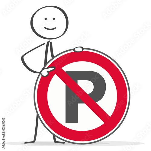 Strichmännchen weist freundlich auf das Parken Verboten Schild hin