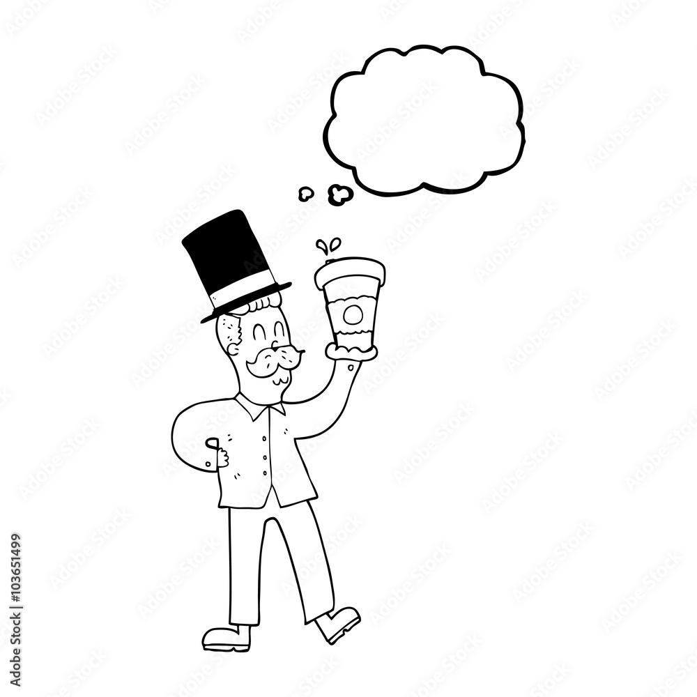 thought bubble cartoon man with coffee cup