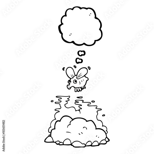 thought bubble cartoon fly and manure