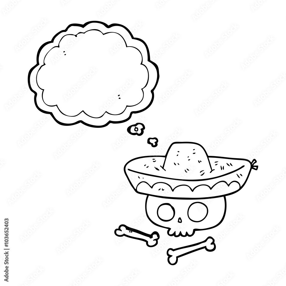 thought bubble cartoon skull in mexican hat thought bubble cartoon skull in mexican hat