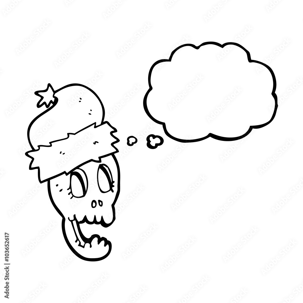 thought bubble cartoon christmas hat on skull thought bubble cartoon christmas hat on skull