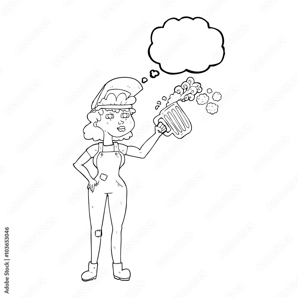 thought bubble cartoon hard working woman with beer thought bubble cartoon hard working woman with beer