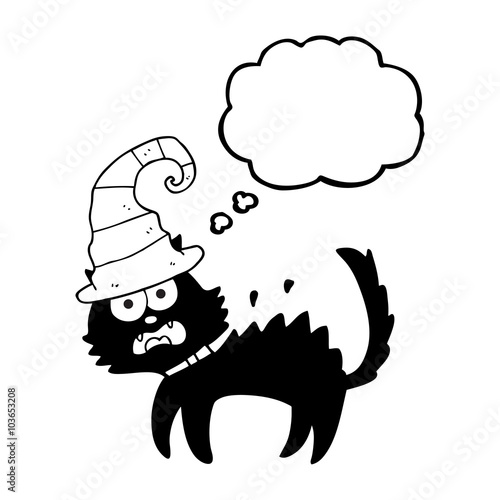 thought bubble cartoon scared black cat