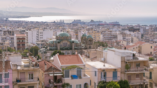 Cityscape of Patras on Peloponnese in Greece; view from the his
