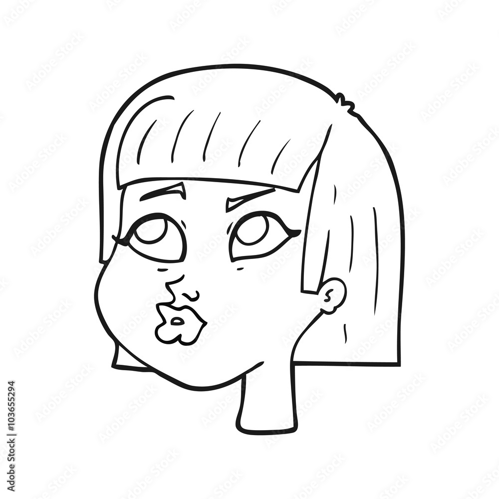 black and white cartoon female face black and white cartoon female face
