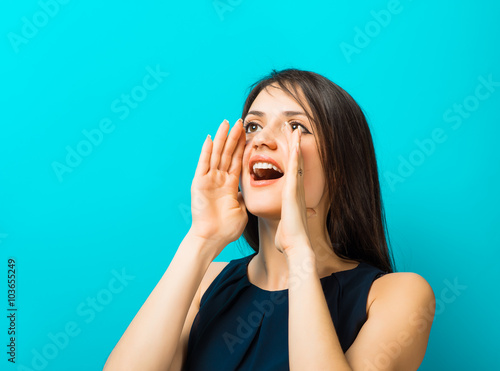 young woman screaming hand