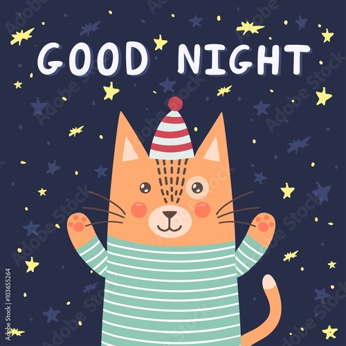 Good night card with a cute cat