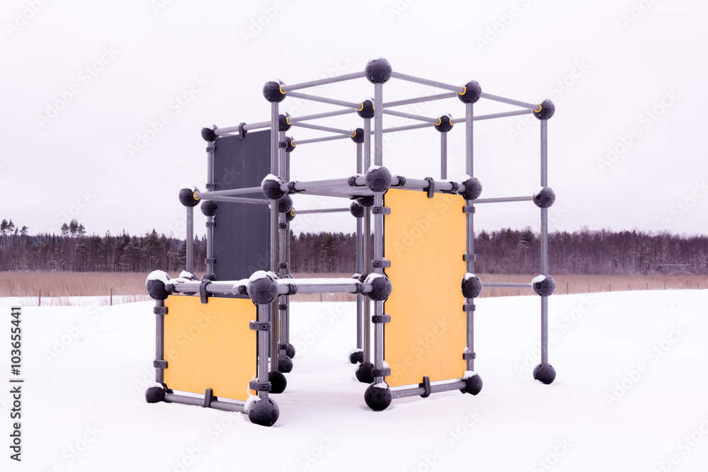 Parkour equipment with snowy surroundings Parkour equipment with snowy surroundings