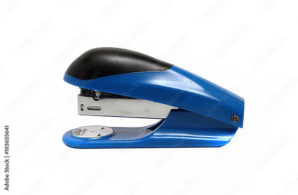 big blue office stapler on a white background big blue office stapler on a white background