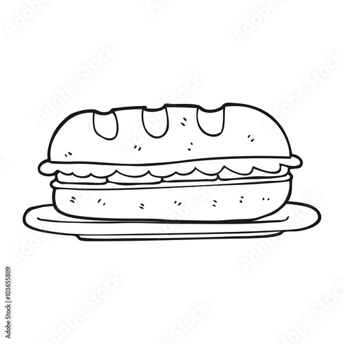 black and white cartoon sub sandwich